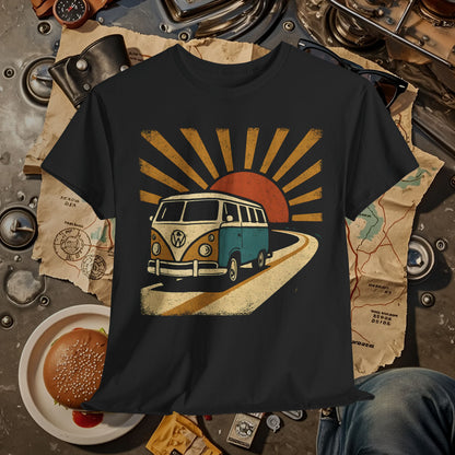 Sunset Road Trip T-Shirt – Vintage VW Van Adventure Design