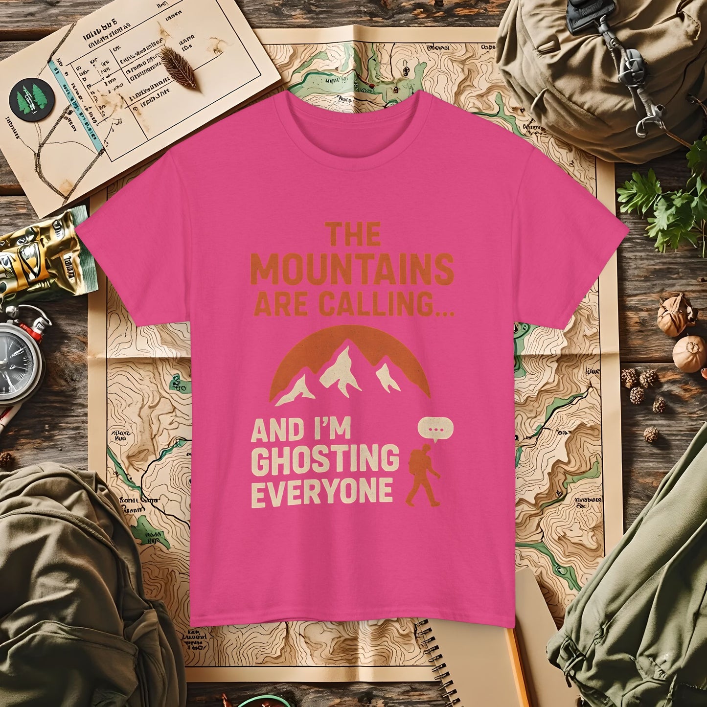 The Mountains Are Calling and I'm Ghosting Everyone – Ghosting for the Mountains Tee | Camping, Hiking, Rafting & Kayaking Tees for Nature Lovers