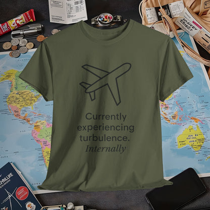 Currently Experiencing Turbulence Internally Tee – Minimalist Airplane Quote Shirt Air Travel T-Shirts | Jetsetter, Airport, and International Flight Tees