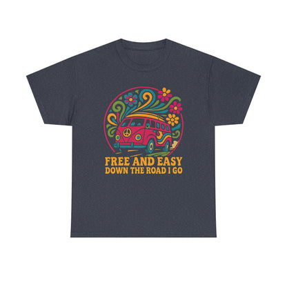 Free and Easy T-Shirt – Retro Hippie Van with Floral Freedom Vibes
