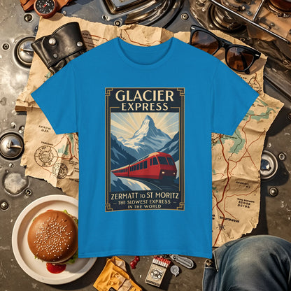 Glacier Express – Art Deco Alpine Train Adventure Tee Road Trip & Vehicle Travel T-Shirts | Car, RV, and Motorcycle Adventure Tees