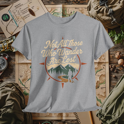 Not All Who Wander Are Lost – Vintage Compass Mountain Tee | Camping, Hiking, Rafting & Kayaking Tees for Nature Lovers