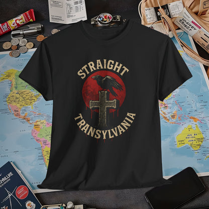 Blood Moon Raven Gothic Cross Tee – Dark Transylvania Travel Shirt | Layover Club Air Travel T-Shirts | Jetsetter, Airport, and International Flight Tees