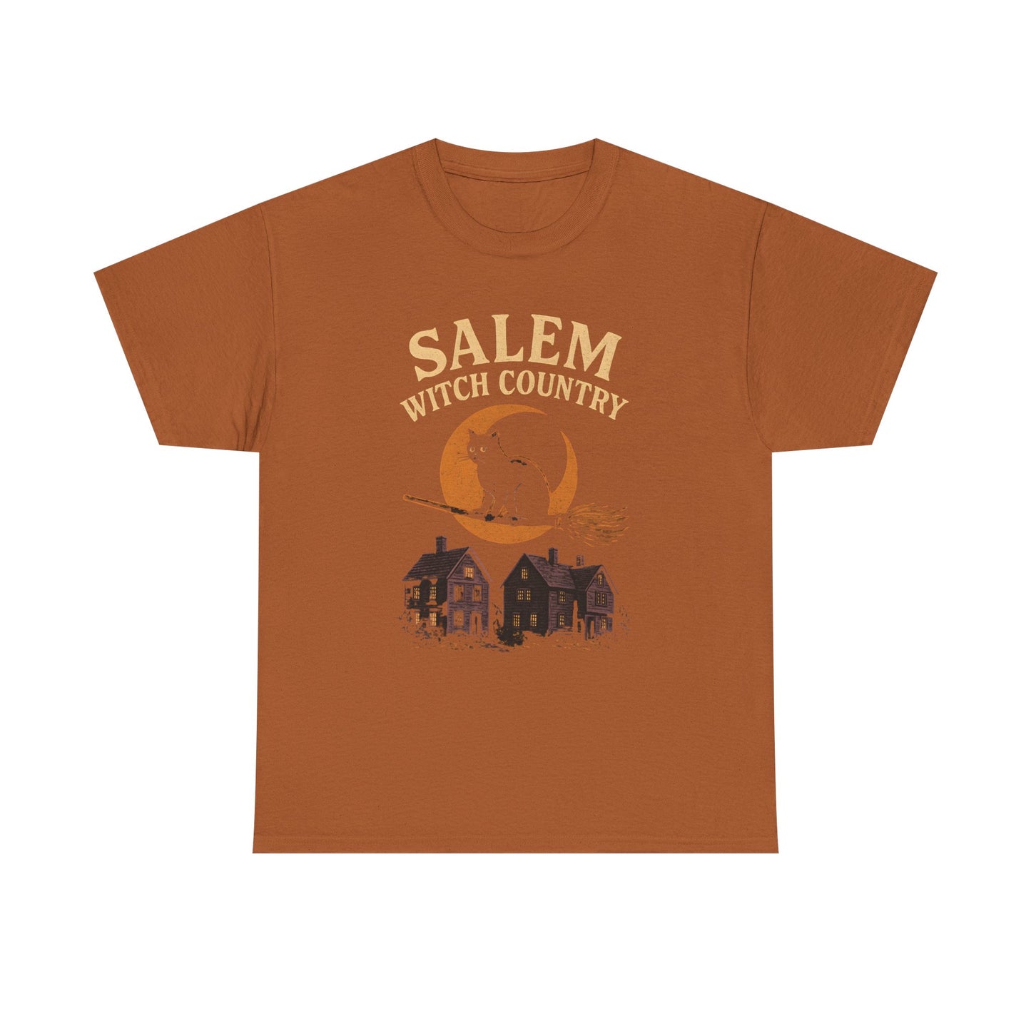 Salem Witch Country Black Cat & Moon Graphic Tee – Gothic Massachusetts Travel Shirt | Car, RV, and Motorcycle Adventure Tees