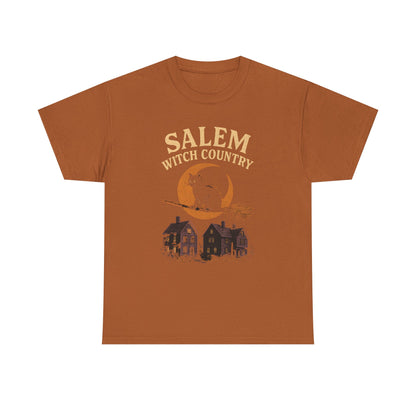Salem Witch Country Black Cat & Moon Graphic Tee – Gothic Massachusetts Travel Shirt | Car, RV, and Motorcycle Adventure Tees