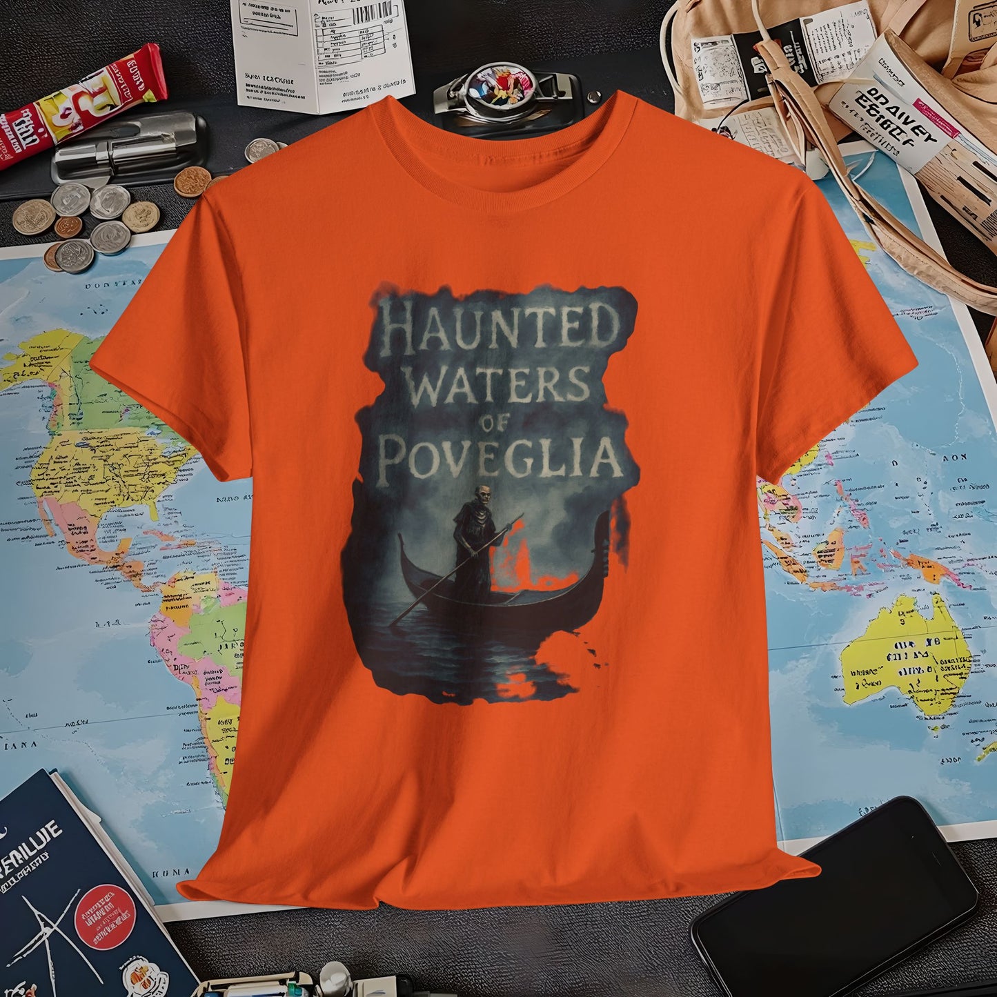 Haunted Venice Ghostly Gondolier Shirt – Spooky Dark Tourism Graphic Tee | Layover Club Air Travel T-Shirts | Jetsetter, Airport, and International Flight Tees