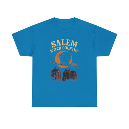 Salem Witch Country Black Cat & Moon Graphic Tee – Gothic Massachusetts Travel Shirt | Car, RV, and Motorcycle Adventure Tees