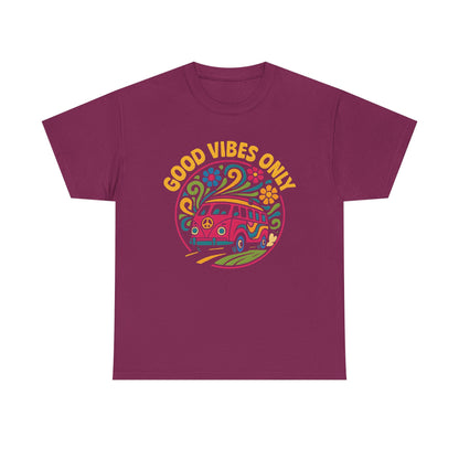 Good Vibes Only T-Shirt – Retro Hippie Van with 70s-Inspired Positivity Road Trip & Vehicle Travel T-Shirts | Car, RV, and Motorcycle Adventure Tees