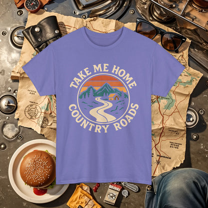 Take Me Home Country Roads T-Shirt – Retro Mountain Road to Cozy Cabin Design Road Trip & Vehicle Travel T-Shirts | Car, RV, and Motorcycle Adventure Tees