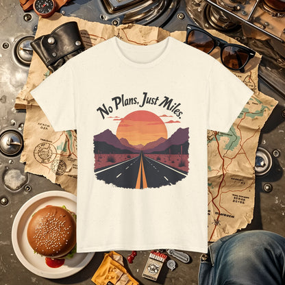 No Plans, Just Miles Adventure Road Unisex Cotton Tee - Travel Shirt, Road Trip Tee, Travel Lover Gift, Nature Lover Shirt, Vacation T-Shirt, Charity Donation