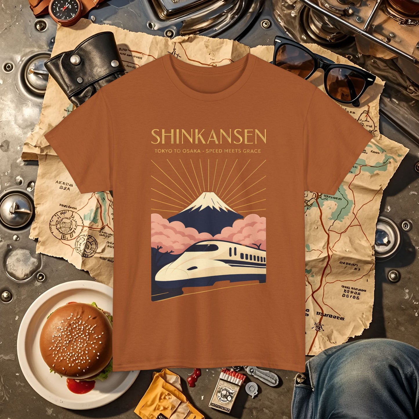 Shinkansen – Art Deco Speed & Grace Japanese Bullet Train Tee Road Trip & Vehicle Travel T-Shirts | Car, RV, and Motorcycle Adventure Tees