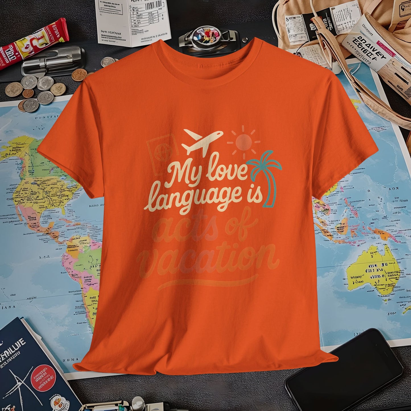 My Love Language Is Acts of Vacation – Retro Travel Love Tee | Layover Club Air Travel T-Shirts | Jetsetter, Airport, and International Flight Tees