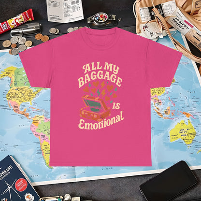 All My Baggage Is Emotional – Retro Suitcase Overflowing with Feelings Tee Air Travel T-Shirts | Jetsetter, Airport, and International Flight Tees