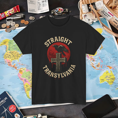 Blood Moon Raven Gothic Cross Tee – Dark Transylvania Travel Shirt | Layover Club Air Travel T-Shirts | Jetsetter, Airport, and International Flight Tees