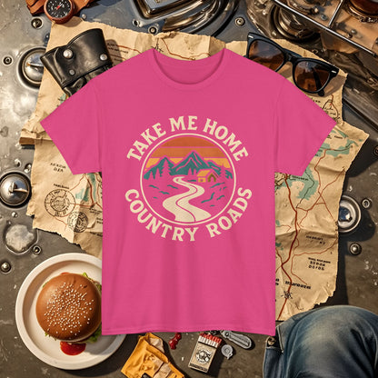 Take Me Home Country Roads T-Shirt – Retro Mountain Road to Cozy Cabin Design Road Trip & Vehicle Travel T-Shirts | Car, RV, and Motorcycle Adventure Tees