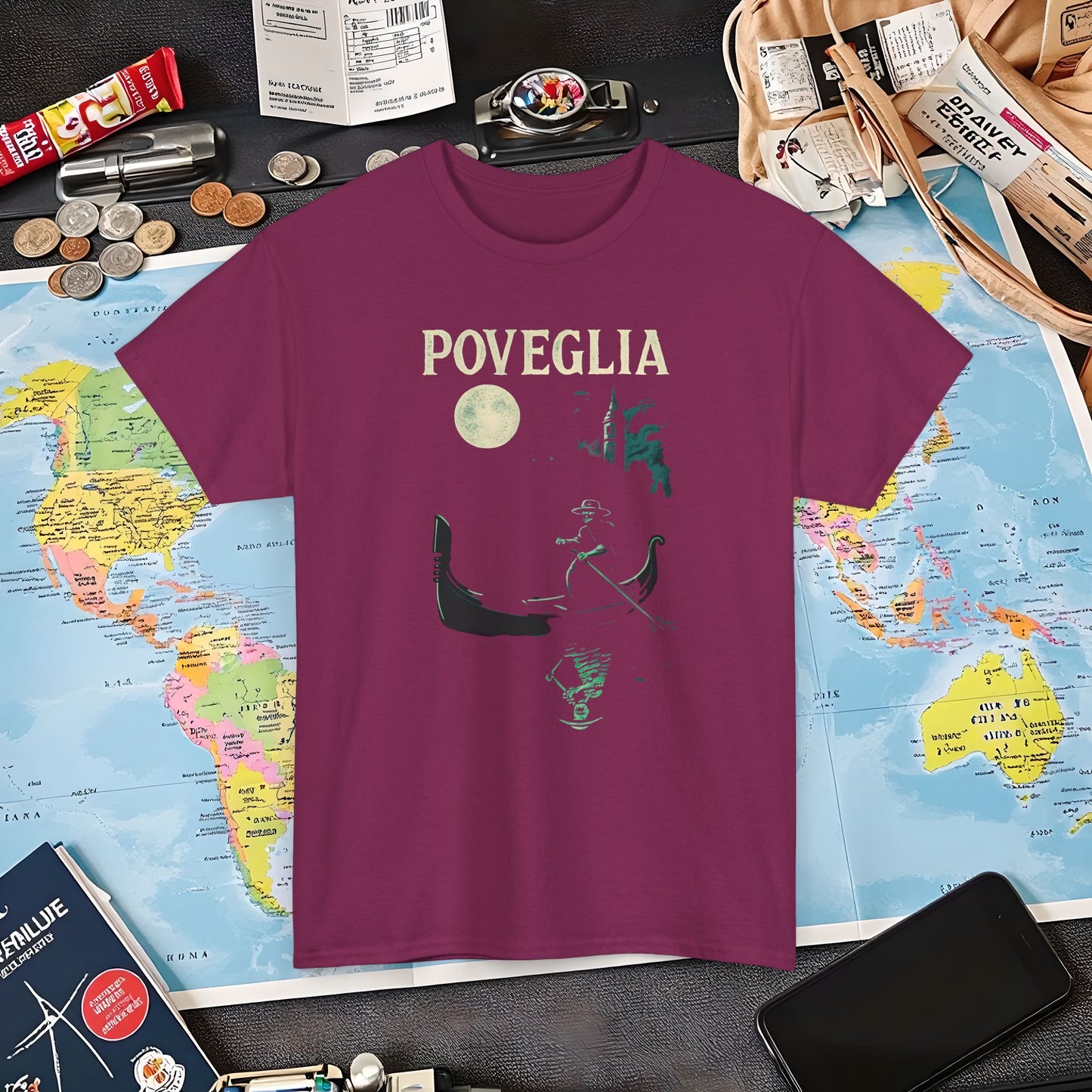 Phosphorescent Gondolier on Haunted Poveglia Tee – Ghostly Venice Dark Tourism Shirt | Layover Club Air Travel T-Shirts | Jetsetter, Airport, and International Flight Tees
