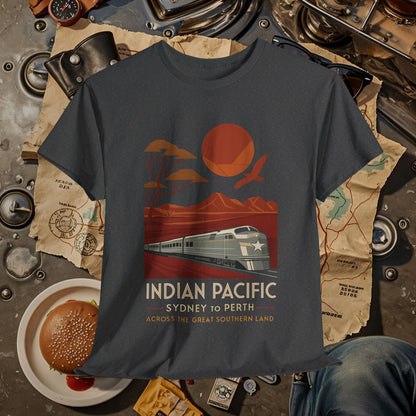 Australian Indian Pacific – Art Deco Desert Crossing Train Tee Road Trip & Vehicle Travel T-Shirts | Car, RV, and Motorcycle Adventure Tees