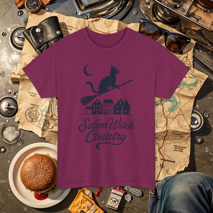 Midnight Cat on Broom – Salem Witch Country Silhouette Tee | Car, RV, and Motorcycle Adventure Tees