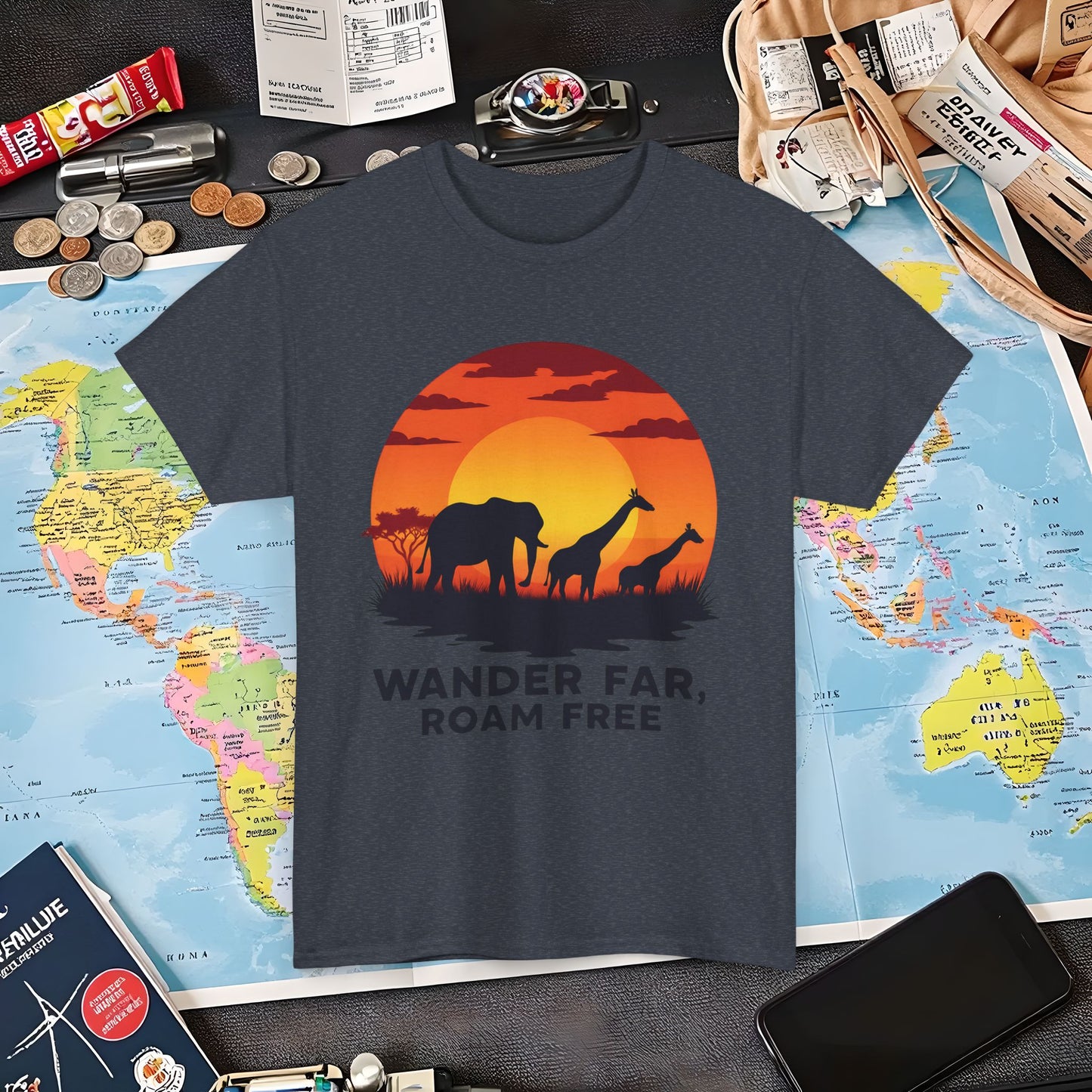 Copy of Wander Dream Big T-Shirt – Tropical Sunset with Palm Silhouettes Design Air Travel T-Shirts | Jetsetter, Airport, and International Flight Tees
