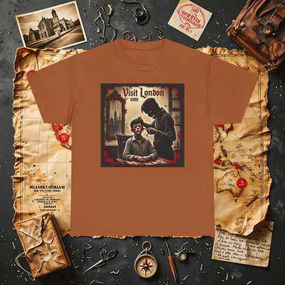 Visit London 1888 T-Shirt – Victorian Horror with Jack the Ripper and Evil Barber Art