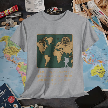 Speechless to Storyteller – Vintage Map Wanderlust Quote Tee  Air Travel T-Shirts | Jetsetter, Airport, and International Flight Tees