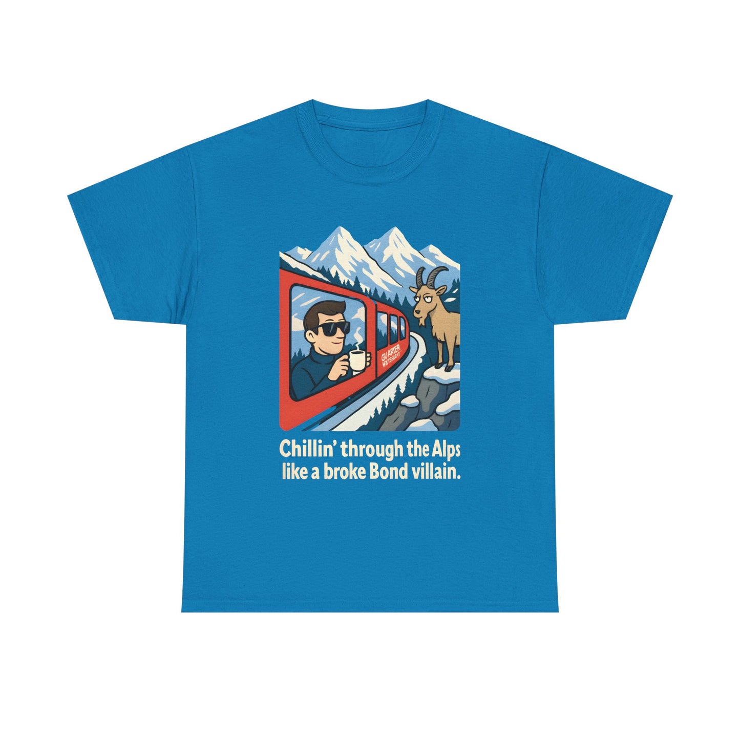 Glacier Express Chill Tee – Skeptical Goat in the Alps Vibe Road Trip & Vehicle Travel T-Shirts | Car, RV, and Motorcycle Adventure Tees