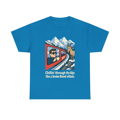 Glacier Express Chill Tee – Skeptical Goat in the Alps Vibe Road Trip & Vehicle Travel T-Shirts | Car, RV, and Motorcycle Adventure Tees