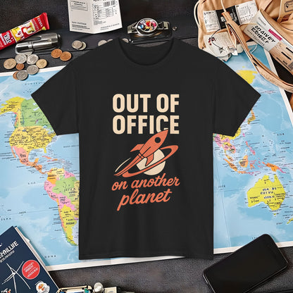 Out of Office, On Another Planet – Retro Rocket Escape Tee Air Travel T-Shirts | Jetsetter, Airport, and International Flight Tees