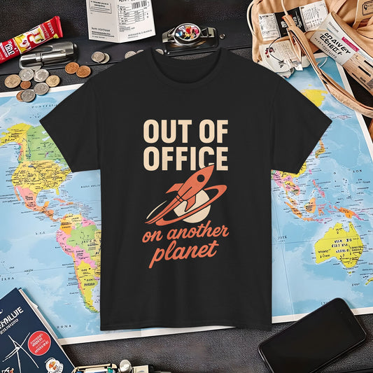 Out of Office, On Another Planet – Retro Rocket Escape Tee Air Travel T-Shirts | Jetsetter, Airport, and International Flight Tees