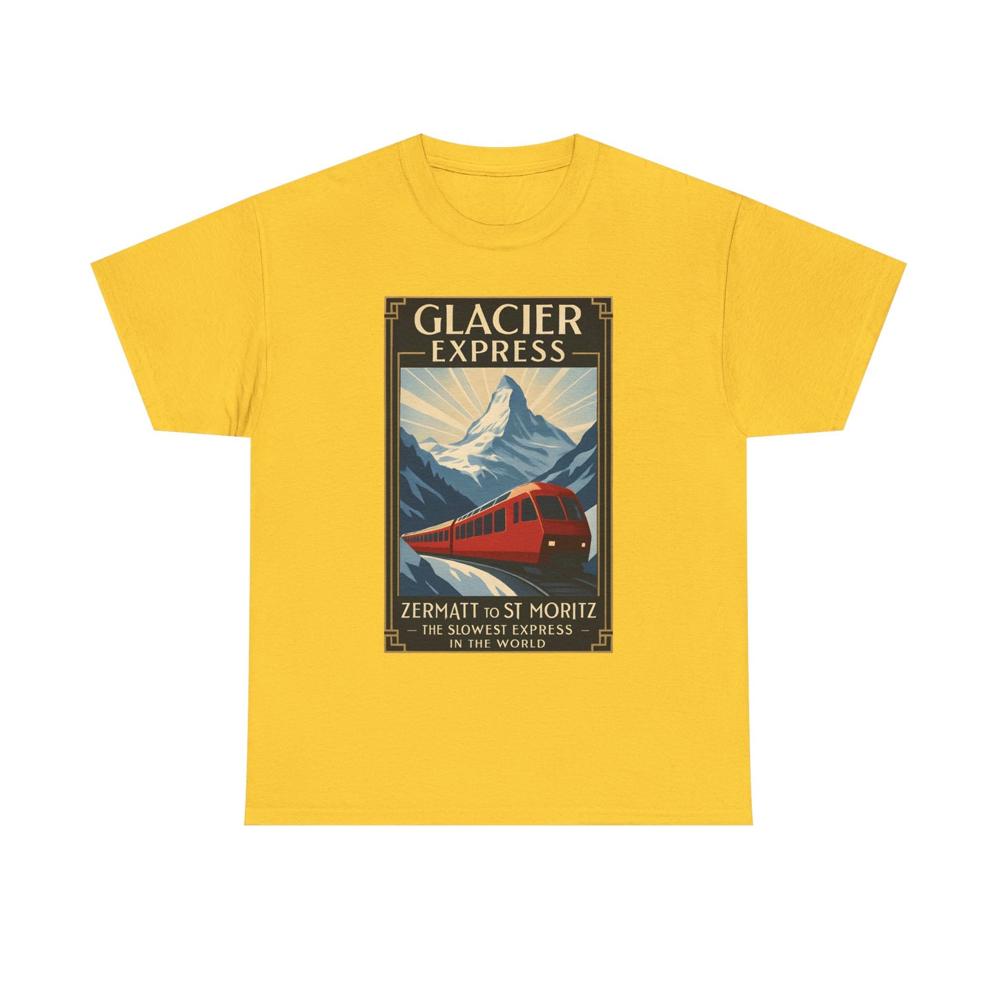 Glacier Express – Art Deco Alpine Train Adventure Tee Road Trip & Vehicle Travel T-Shirts | Car, RV, and Motorcycle Adventure Tees