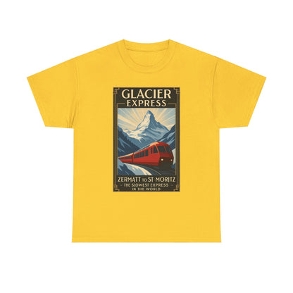 Glacier Express – Art Deco Alpine Train Adventure Tee Road Trip & Vehicle Travel T-Shirts | Car, RV, and Motorcycle Adventure Tees