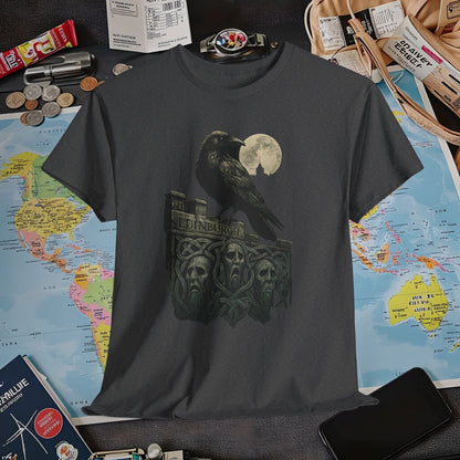 Gothic Crow on Edinburgh’s Haunted Battlements Tee – Dark Tourism Scotland Shirt | Layover Club Air Travel T-Shirts | Jetsetter, Airport, and International Flight Tees