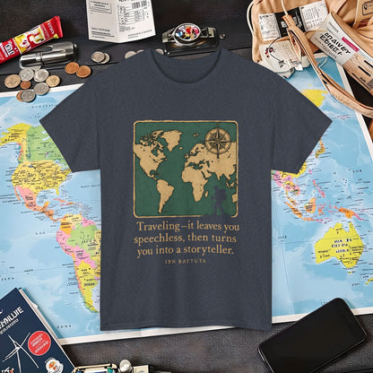Speechless to Storyteller – Vintage Map Wanderlust Quote Tee  Air Travel T-Shirts | Jetsetter, Airport, and International Flight Tees