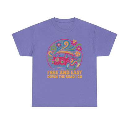 Free and Easy T-Shirt – Retro Hippie Van with Floral Freedom Vibes