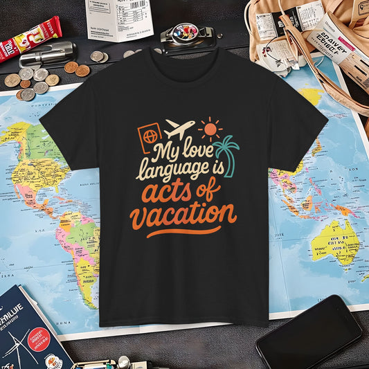 My Love Language Is Acts of Vacation – Retro Travel Love Tee | Layover Club Air Travel T-Shirts | Jetsetter, Airport, and International Flight Tees
