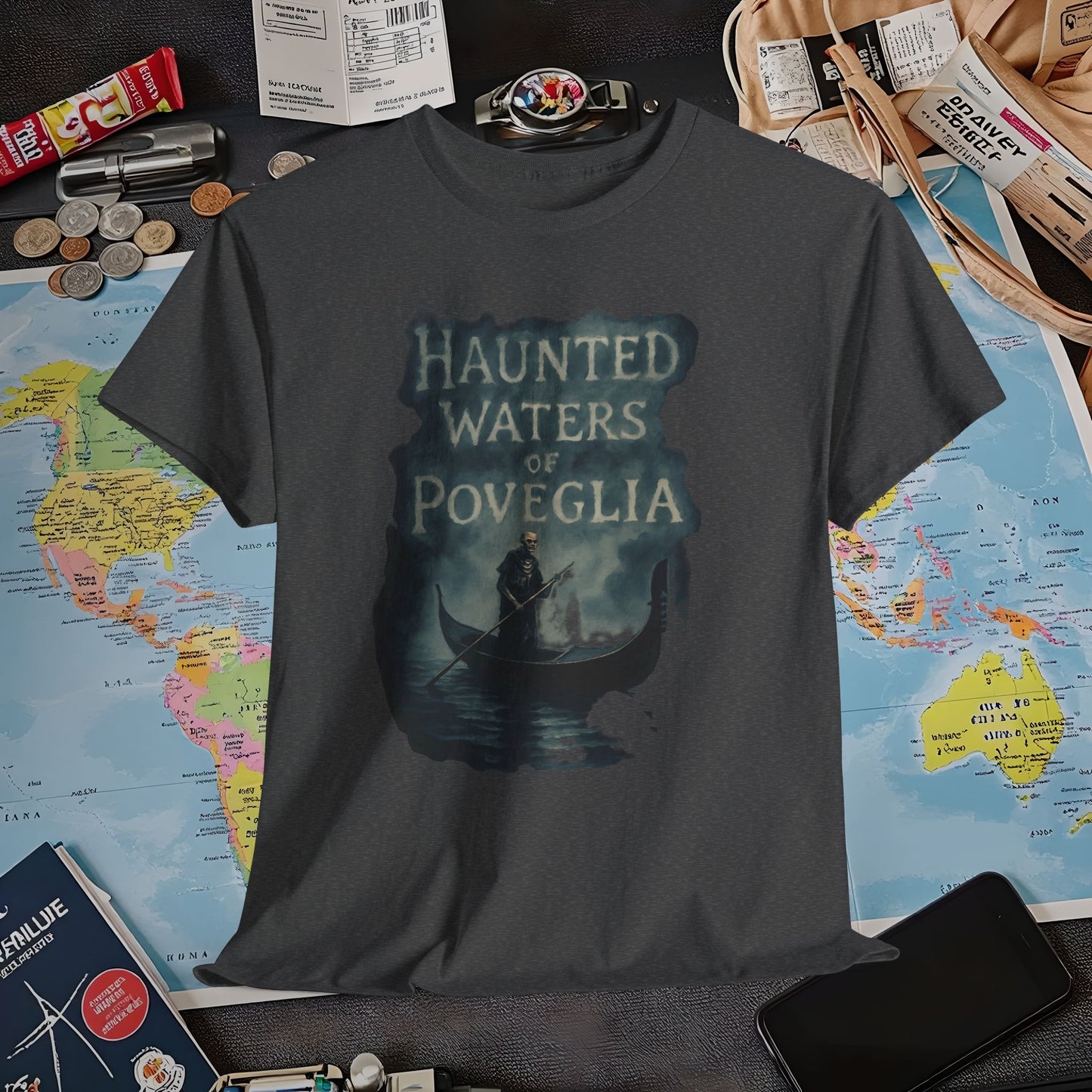 Haunted Venice Ghostly Gondolier Shirt – Spooky Dark Tourism Graphic Tee | Layover Club Air Travel T-Shirts | Jetsetter, Airport, and International Flight Tees
