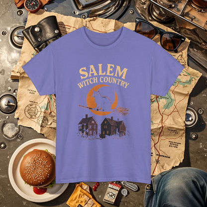 Salem Witch Country Black Cat & Moon Graphic Tee – Gothic Massachusetts Travel Shirt | Car, RV, and Motorcycle Adventure Tees