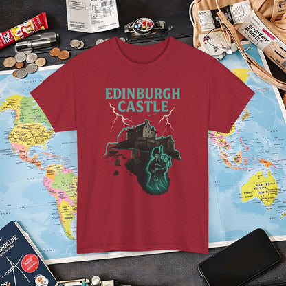 Ghostly Edinburgh Castle & Spectral Bagpiper Tee – Haunted Scotland Dark Tourism Shirt | Layover Club Air Travel T-Shirts | Jetsetter, Airport, and International Flight Tees
