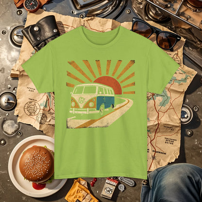 Sunset Road Trip T-Shirt – Vintage VW Van Adventure Design