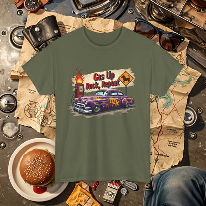 Gas Up, Rock and Repeat Road Trip & Vehicle Travel T-Shirts | Car, RV, and Motorcycle Adventure Tees