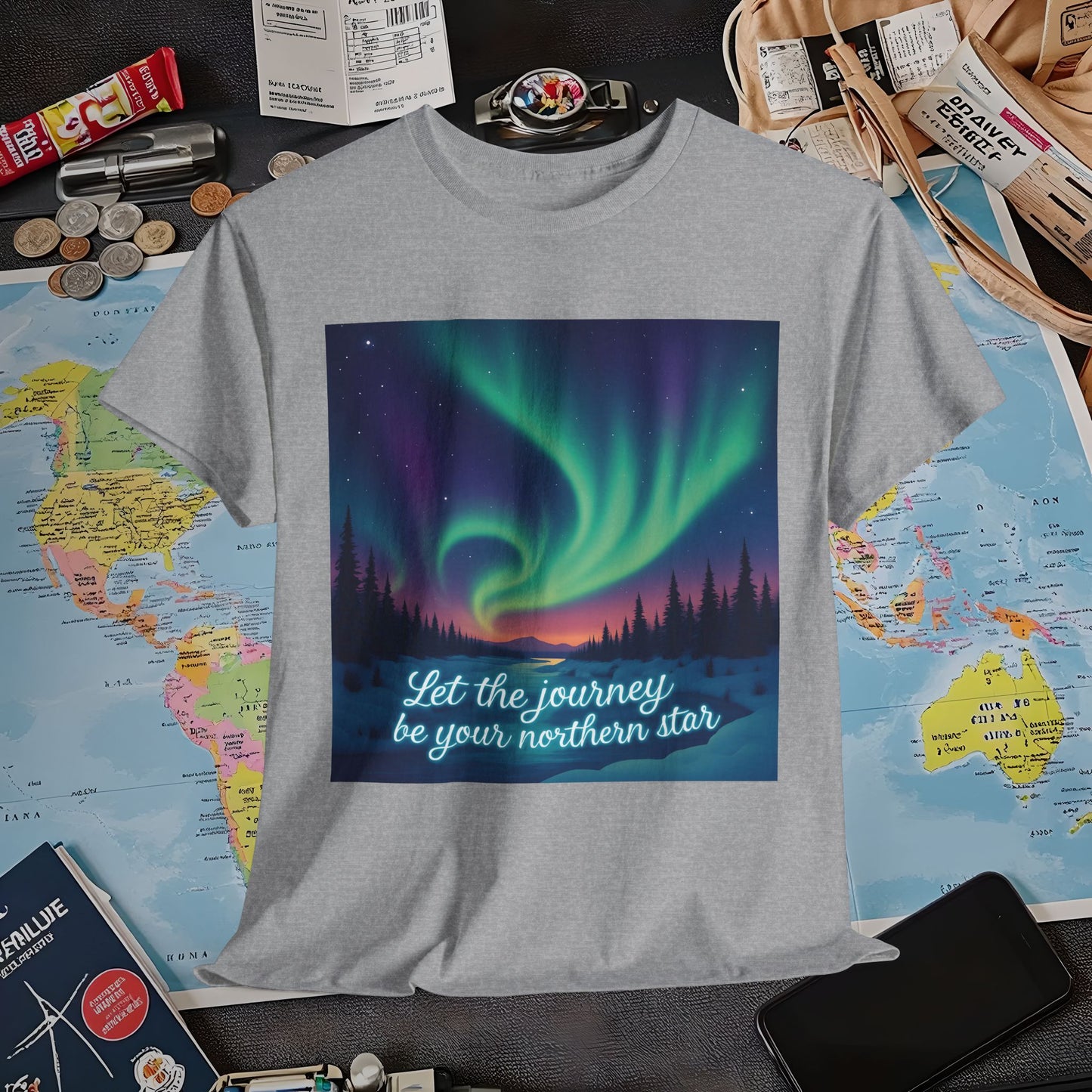 Northern Lights Journey Under the Starry Sky Air Travel T-Shirts | Jetsetter, Airport, and International Flight Tees