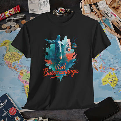 Cerro del Santísimo & Cable Car – Vibrant Watercolor Colombia Travel Tee | Layover Club Air Travel T-Shirts | Jetsetter, Airport, and International Flight Tees