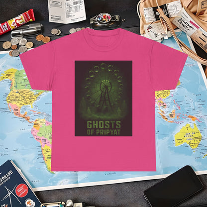 Neon Green Pripyat Ferris Wheel & Ghostly Silhouettes Tee – Chernobyl Dark Tourism Shirt | Layover Club Air Travel T-Shirts | Jetsetter, Airport, and International Flight Tees