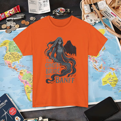 Ghostly Bride at Banff Springs Hotel Shirt – Haunted Canadian Hotel Dark Tourism Tee | Layover Club Air Travel T-Shirts | Jetsetter, Airport, and International Flight Tees