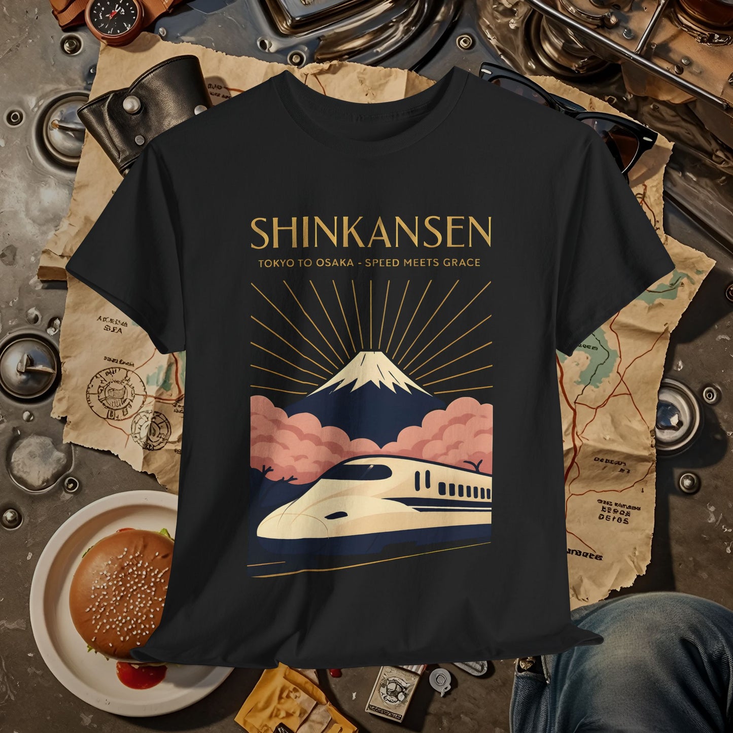 Shinkansen – Art Deco Speed & Grace Japanese Bullet Train Tee Road Trip & Vehicle Travel T-Shirts | Car, RV, and Motorcycle Adventure Tees