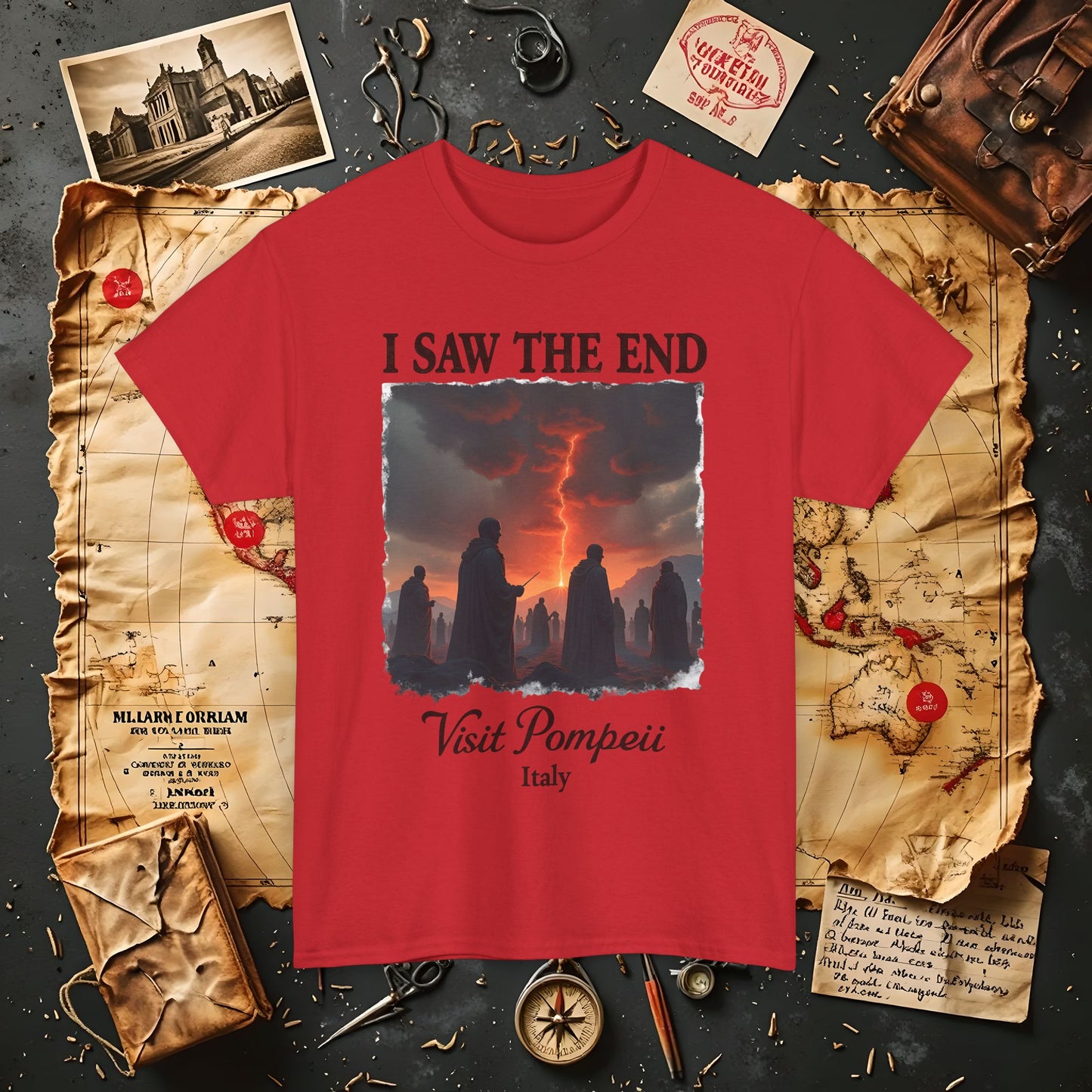 Pompeii Memories T-Shirt – Dark Tourism Shirt with Volcano Eruption Silhouette Art