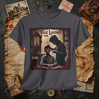 Visit London 1888 T-Shirt – Victorian Horror with Jack the Ripper and Evil Barber Art