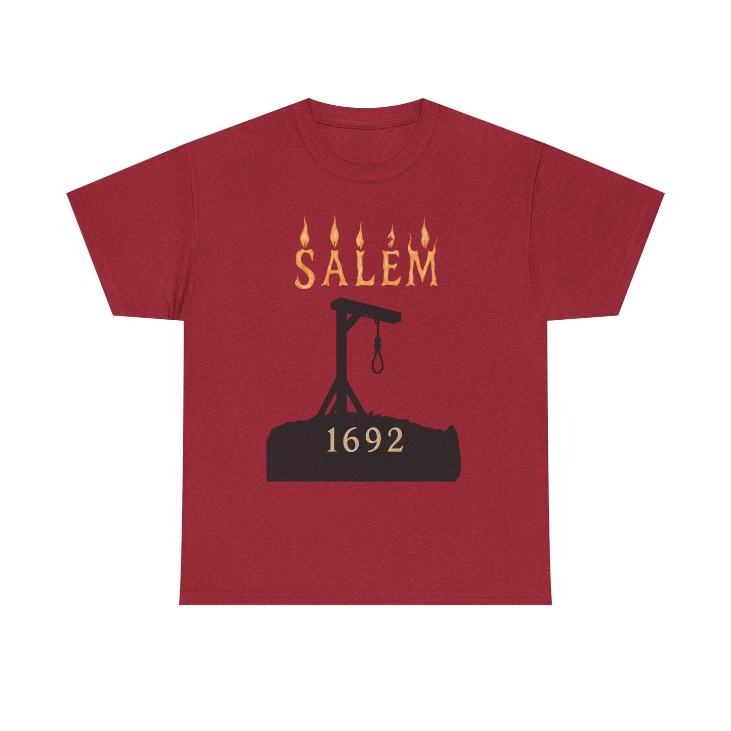 Salem 1692 Gothic Noose & Candle Flame Typography Tee – Witch Trials Dark History Shirt | Car, RV, and Motorcycle Adventure Tees