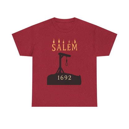 Salem 1692 Gothic Noose & Candle Flame Typography Tee – Witch Trials Dark History Shirt | Car, RV, and Motorcycle Adventure Tees