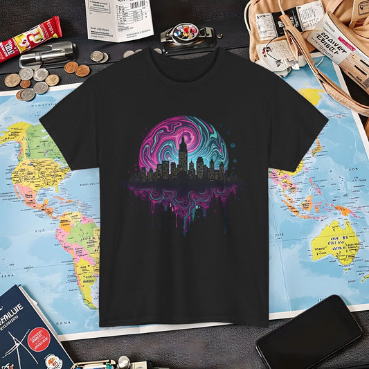 Psychedelic Skyline Air Travel T-Shirts | Jetsetter, Airport, and International Flight Tees